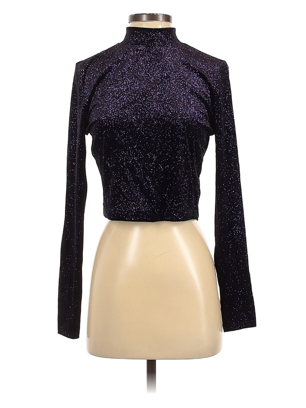 H&M Sparkle Mock Neck Long Sleeve Crop Top - Black